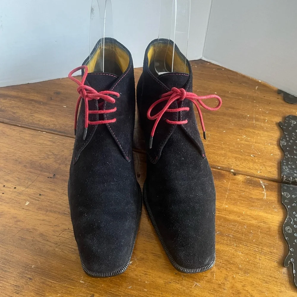 Lambertson Truex Black Suede Ankle Boots Booties Chelsea Chukka Lace up Italy 38 - Picture 3 of 11